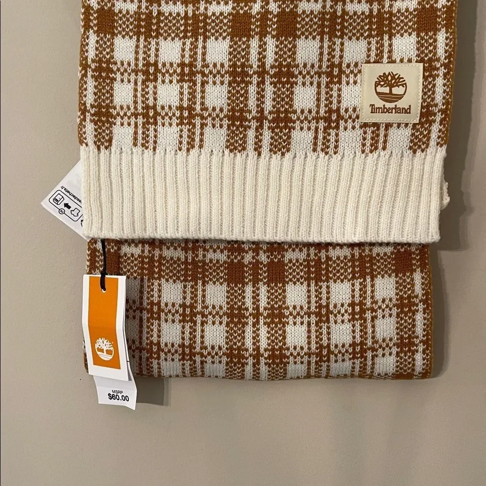 Timberland Acrylic Wheat Brown & Cream Plaid Scarf NWT Buffalo Plain Lumberjack